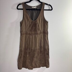 Free People Embroidered Silk Sleeveless Mini Dress Brown Boho Size Small